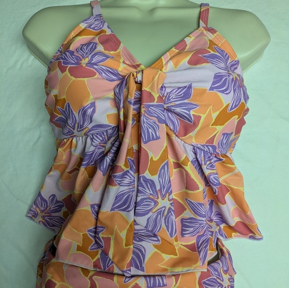 2/$25-Bikini-Flourescent Floral Print Highrise Bottoms & Tie Front Ruffled Tank - Picture 10 of 10